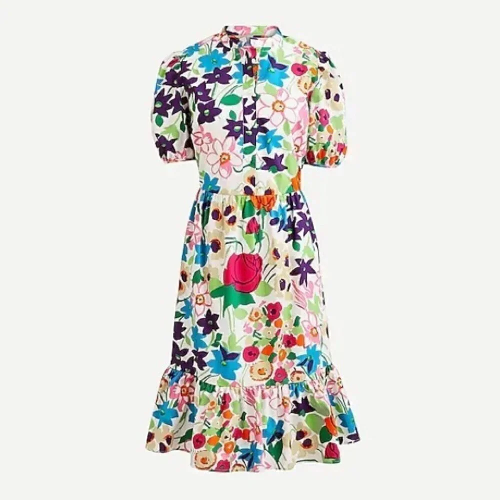 J. Crew Puff-sleeve‎ dress in vibrant garden print
